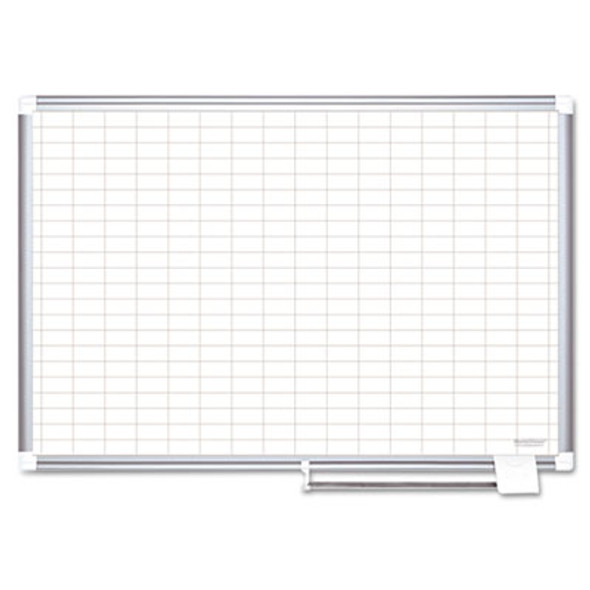 Gridded Magnetic Steel Dry Erase Project Planning Board, 1" x 2" Cells, 48" x 36", White Surface, Satin Aluminum Frame