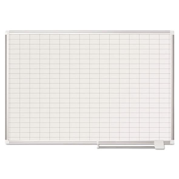 Gridded Magnetic Steel Dry Erase Project Planning Board, 1" x 2" Cells, 48" x 36", White Surface, Satin Aluminum Frame