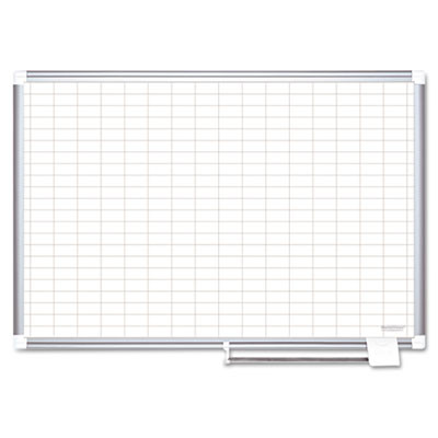 Gridded Magnetic Steel Dry Erase Project Planning Board, 1" x 2" Cells, 48" x 36", White Surface, Satin Aluminum Frame