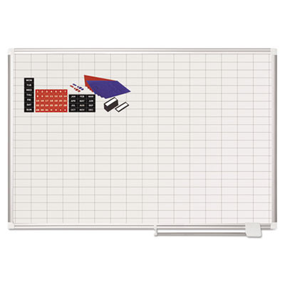 Gridded Magnetic Steel Dry Erase Project Planning Board, w/Accs, 1" x 2" Cell, 48" x 36", White Surface, Satin Aluminum Frame