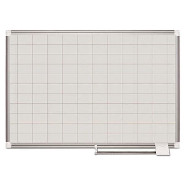 Gridded Magnetic Steel Dry Erase Project Planning Board, 2" x 3" Cells, 48" x 36", White Surface, Satin Aluminum Frame