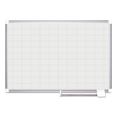 Gridded Magnetic Steel Dry Erase Project Planning Board, 2" x 3" Cells, 48" x 36", White Surface, Satin Aluminum Frame