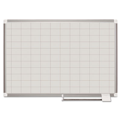 Gridded Magnetic Steel Dry Erase Project Planning Board, 2" x 3" Cells, 48" x 36", White Surface, Satin Aluminum Frame