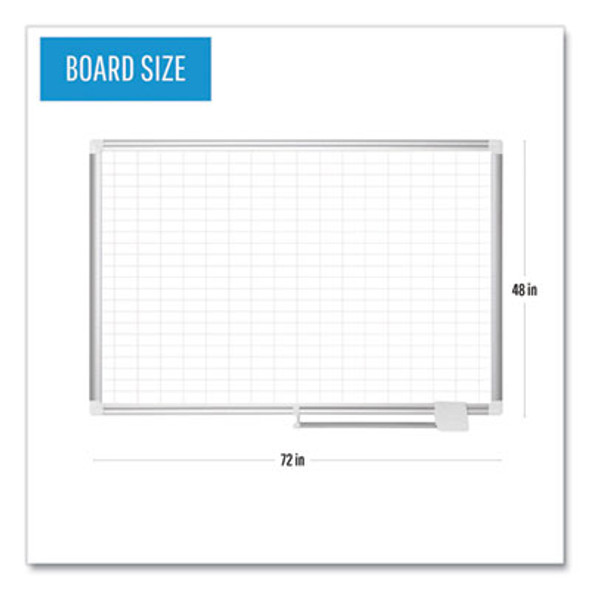Gridded Magnetic Steel Dry Erase Project Planning Board, 1" x 2" Cells, 72" x 48", White Surface, Satin Aluminum Frame