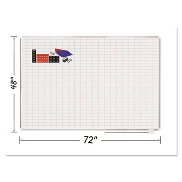 Gridded Magnetic Steel Dry Erase Project Planning Board, w/Accs, 1" x 2" Cell, 72" x 48", White Surface, Satin Aluminum Frame