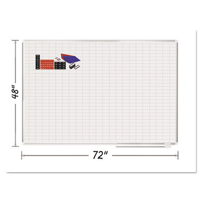 Gridded Magnetic Steel Dry Erase Project Planning Board, w/Accs, 1" x 2" Cell, 72" x 48", White Surface, Satin Aluminum Frame