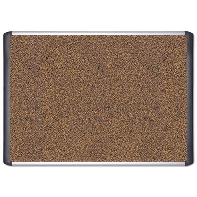 Tech Cork Board, 36" x 24", Tan Surface, Silver/Black Aluminum Frame