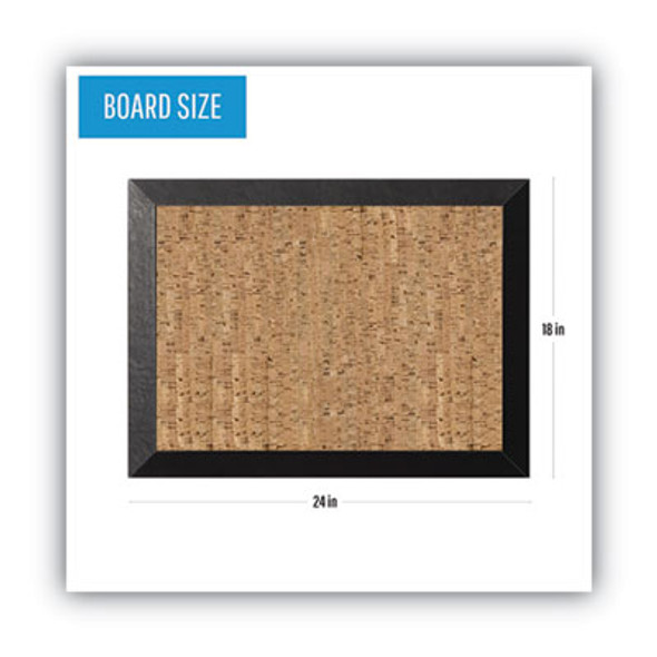 Natural Cork Bulletin Board, 24" x 18", Tan Surface, Black Wood Frame