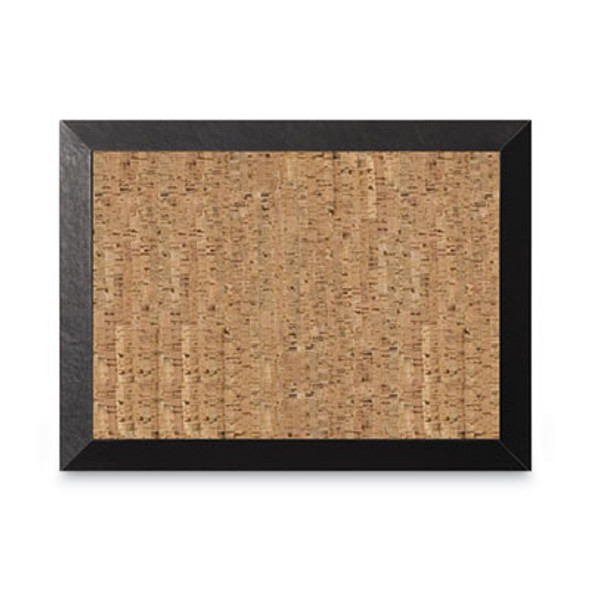 Natural Cork Bulletin Board, 36" x 24", Tan Surface, Black Wood Frame
