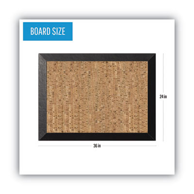 Natural Cork Bulletin Board, 36" x 24", Tan Surface, Black Wood Frame