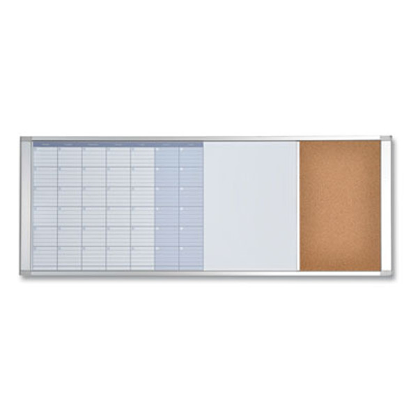 Magnetic Calendar Combo Board, Monthly Planning/Scheduling, 48" x 18", White Surface, Satin Aluminum Frame