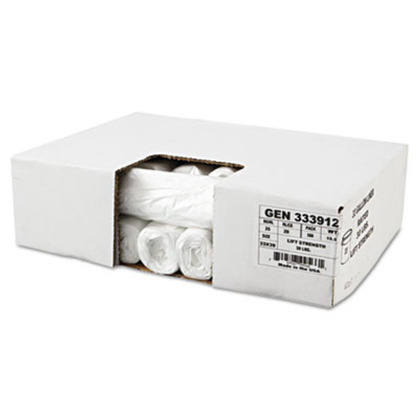 High-Density Can Liners, 33 Gal, 9 Mic, 33" x 39", Natural, Perforated Roll, 25 Bags/Roll, 20 Rolls/Carton