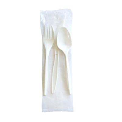 Three-Piece Cutlery Kit, Mediumweight, Fork/Knife/Spoon, 6.97", Plastic, White, 250/Carton