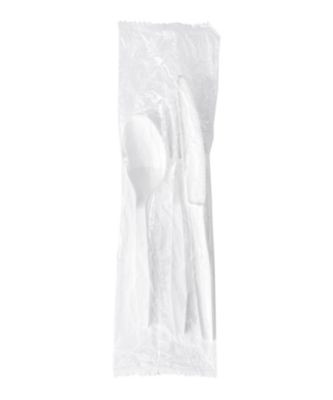 Three-Piece Polystyrene Cutlery Kit, Heavyweight, Fork/Knife/Spoon, Plastic, White, 250/Carton