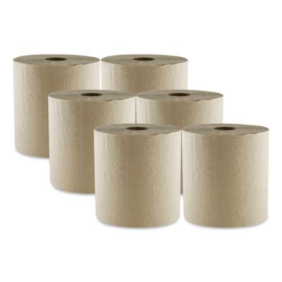 Hard Wound Towel, 1 Ply, 8" x 700 Ft, Kraft, 6/Carton