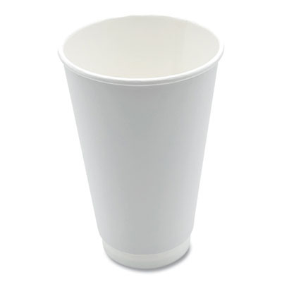 Paper Hot Cups, Double-Walled, 16 Oz, White, 500/Carton
