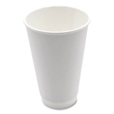 Paper Hot Cups, Double-Walled, 16 Oz, White, 500/Carton
