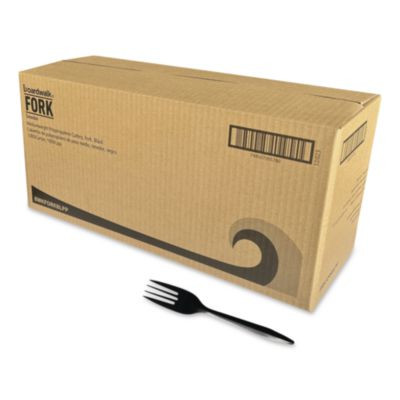 Mediumweight Polypropylene Cutlery, Fork, Plastic, Black, 1,000/Carton