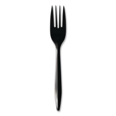 Mediumweight Polypropylene Cutlery, Fork, Plastic, Black, 1,000/Carton