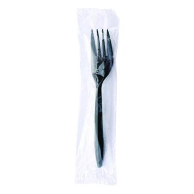 Mediumweight Wrapped Polypropylene Cutlery, Fork, Plastic, Black, 1,000/Carton
