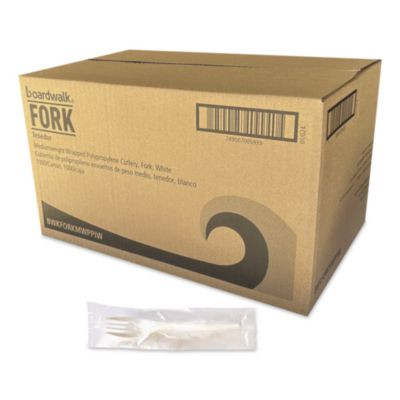 Mediumweight Wrapped Polypropylene Cutlery, Fork, 5.51", Plastic, White, 1,000/Carton