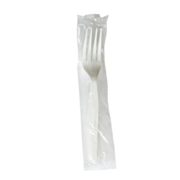 Heavyweight Wrapped Polystyrene Cutlery, Fork, Plastic, White, 1,000/Carton