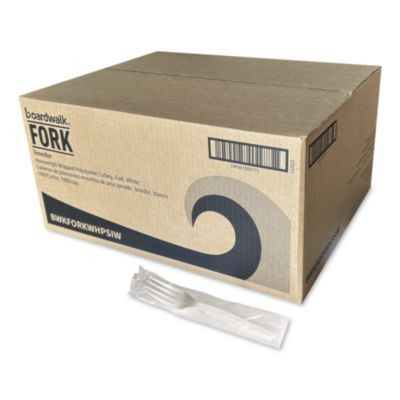 Heavyweight Wrapped Polystyrene Cutlery, Fork, Plastic, White, 1,000/Carton