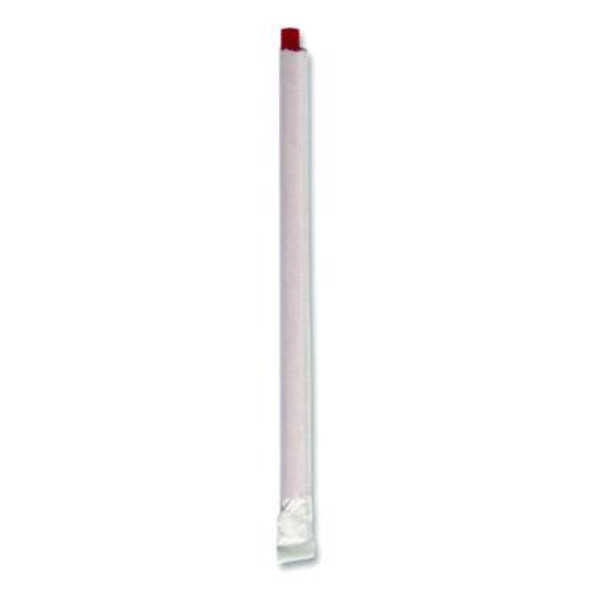Wrapped Giant Straws, 7.75", Polypropylene, Red, 300/Pack, 24 Packs/Carton