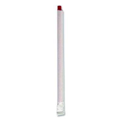 Wrapped Giant Straws, 7.75", Polypropylene, Red, 300/Pack, 24 Packs/Carton