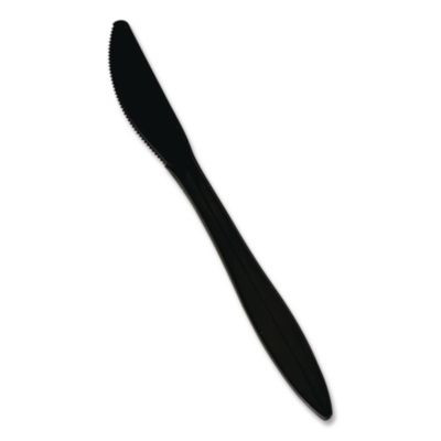 Mediumweight Polypropylene Cutlery, Knife, Plastic, Black, 1,000/Carton