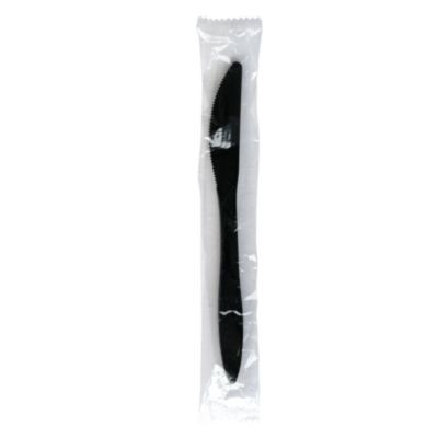 Mediumweight Wrapped Polypropylene Cutlery, Knife, Plastic, Black, 1,000/Carton