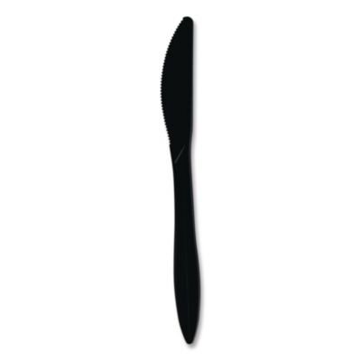 Mediumweight Wrapped Polypropylene Cutlery, Knife, Plastic, Black, 1,000/Carton