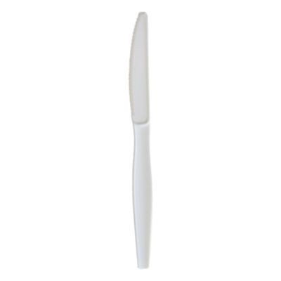 Heavyweight Wrapped Polystyrene Cutlery, Knife, Plastic, White, 1,000/Carton