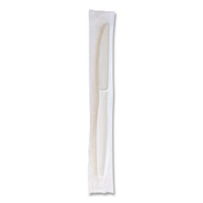 Heavyweight Wrapped Polystyrene Cutlery, Knife, Plastic, White, 1,000/Carton