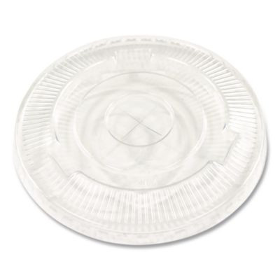 Pet Cold Cup Straw-Slot Lids, Fits 9 Oz Squat/12 Oz Cold Cups, Plastic, Clear, 100/Pack