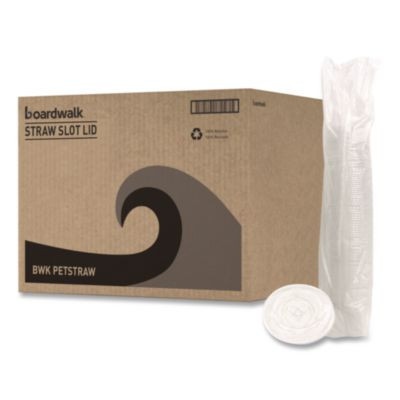 Pet Cold Cup Straw-Slot Lids, Fits 9 Oz Squat/12 Oz Cold Cups, Plastic, Clear, 1,000/Carton