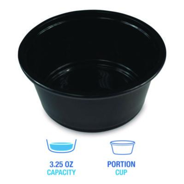 Souffle/Portion Cups, 3.25 Oz, Plastic, Black, 2,500/Carton
