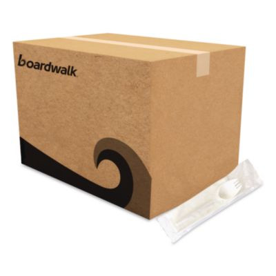 School Cutlery Kit, Mediumweight, Napkin/Spork/Straw, 5.31", Plastic, White, 1,000/Carton