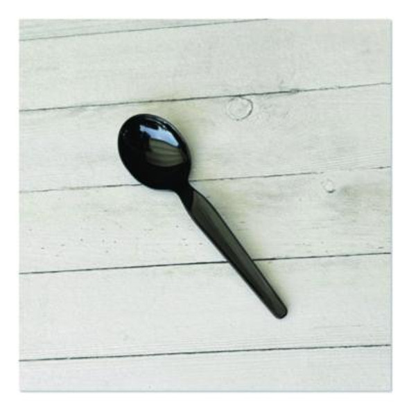 Heavyweight Polypropylene Cutlery, Soup Spoon, Plastic, Black, 1,000/Carton