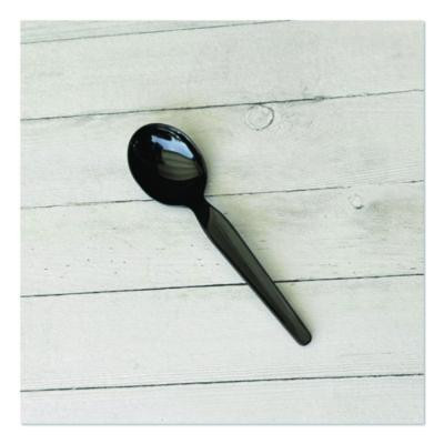 Heavyweight Polypropylene Cutlery, Soup Spoon, Plastic, Black, 1,000/Carton