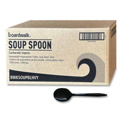 Heavyweight Polypropylene Cutlery, Soup Spoon, Plastic, Black, 1,000/Carton