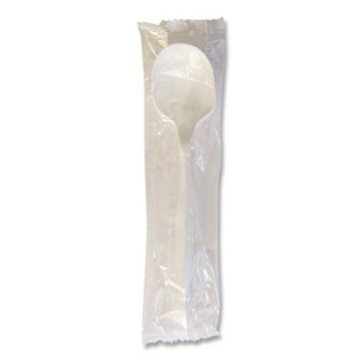 Mediumweight Wrapped Polypropylene Cutlery, Soup Spoon, 4.86", Plastic, White, 1,000/Carton
