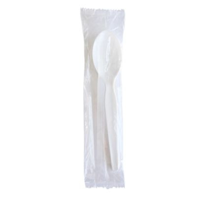 Heavyweight Wrapped Polystyrene Cutlery, Soup Spoon, Plastic, White, 1,000/Carton