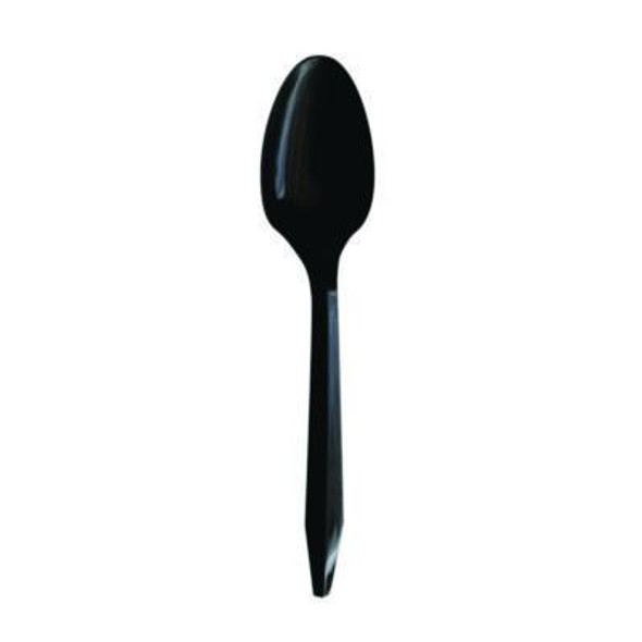 Mediumweight Polypropylene Cutlery, Individually Wrapped, Spoon, Plastic, Black, 1,000/Carton
