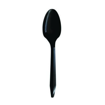Mediumweight Polypropylene Cutlery, Individually Wrapped, Spoon, Plastic, Black, 1,000/Carton
