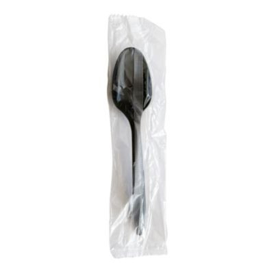 Mediumweight Polypropylene Cutlery, Individually Wrapped, Spoon, Plastic, Black, 1,000/Carton