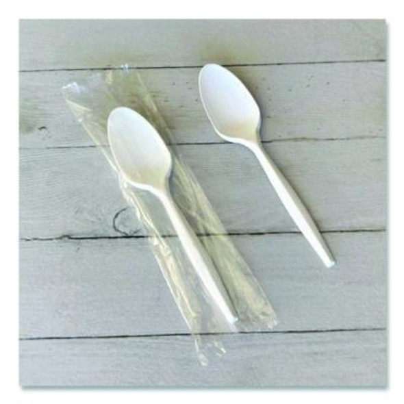 Mediumweight Wrapped Polypropylene Cutlery, Spoon, 5.31", Plastic, White, 1,000/Carton