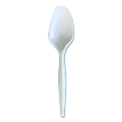 Heavyweight Wrapped Polystyrene Cutlery, Spoon, Plastic, White, 1,000/Carton