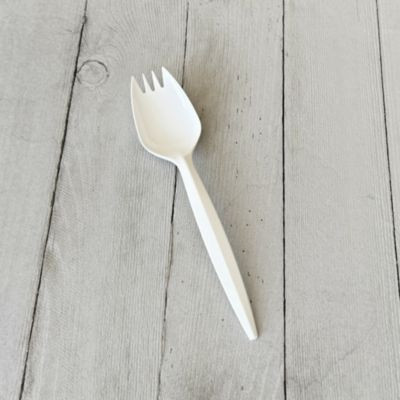 Mediumweight Polypropylene Cutlery, Spork, Plastic, White, 1000/Carton