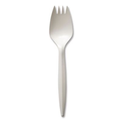 Mediumweight Polypropylene Cutlery, Spork, Plastic, White, 1000/Carton